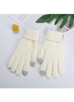 Generic Factory Direct winter male and female students jacquard touch screen fleece-lined thickened couple warm gloves White 