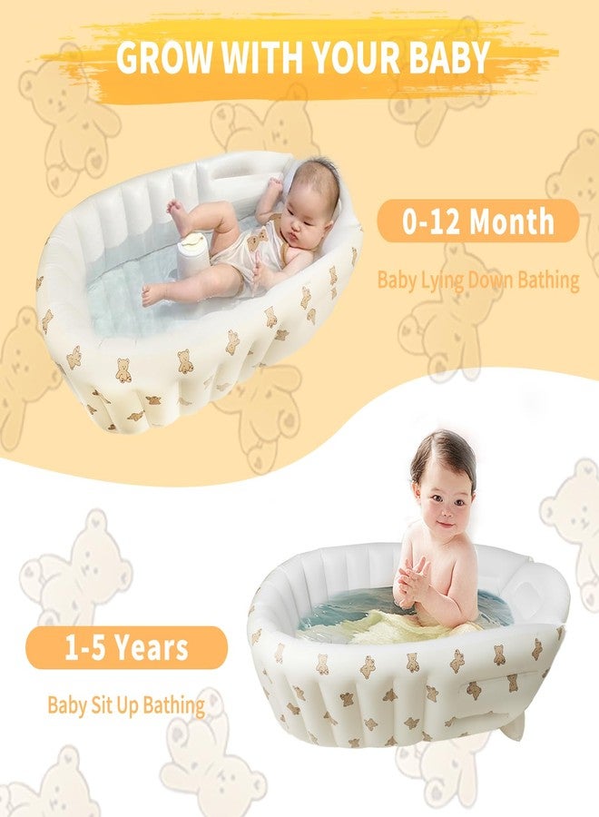 EKEPE Inflatable Baby Bathtub with Built in Pump, Collapsible Safe Baby Bathtub for Newborns and Baby, Non-Slip Travel Mini Swimming Pool for Babies 0-5 Years Old - Bear - Image 2