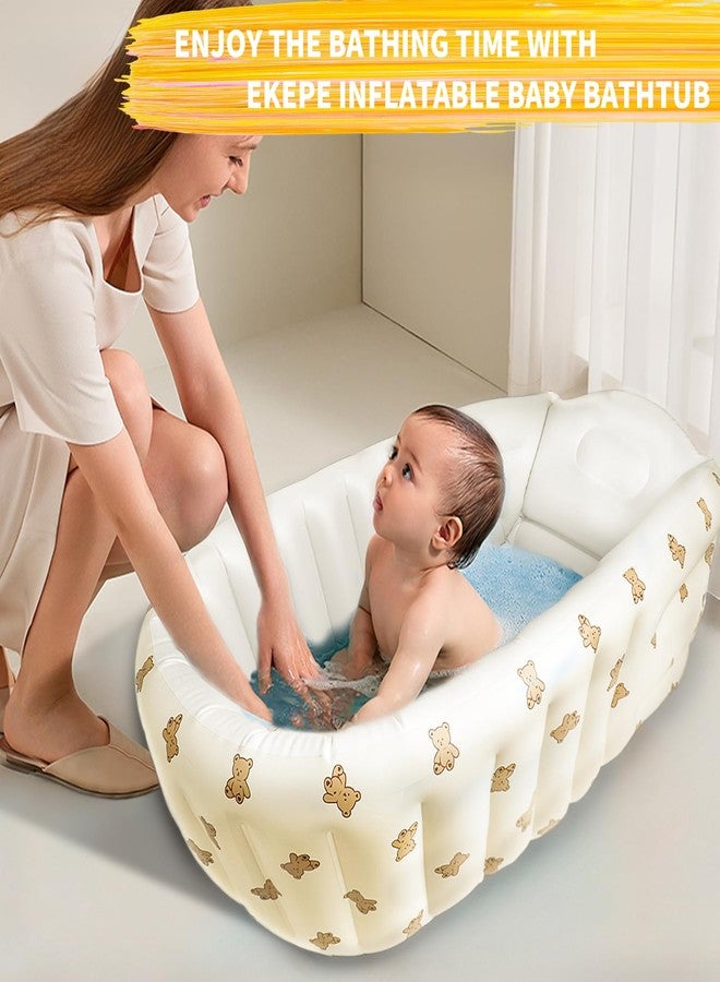 EKEPE Inflatable Baby Bathtub with Built in Pump, Collapsible Safe Baby Bathtub for Newborns and Baby, Non-Slip Travel Mini Swimming Pool for Babies 0-5 Years Old - Bear - Image 4