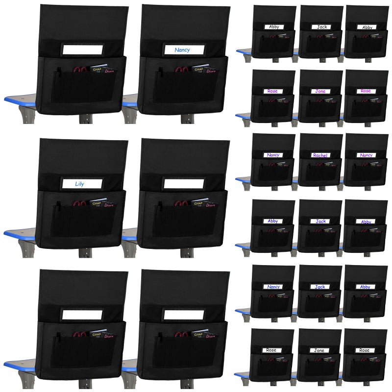 Shappy 24 Pcs Classroom Chair Pockets Bulk with 6 Storage Compartments 155 x 185 Seat Storage Organizer for K2 Students Durable 600d Oxford Cloth Pockets for School Supplies - Image 2