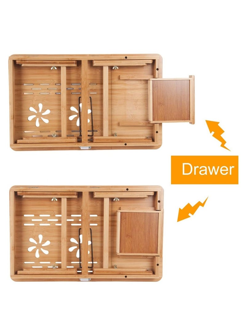 LINGWEI Bamboo Foldable Laptop Desk For Bed Beige 58x25x17.7cm - Image 5