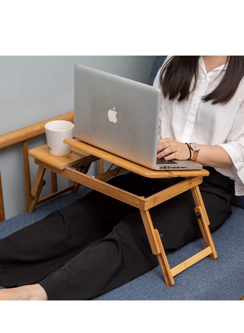 LINGWEI Bamboo Foldable Laptop Desk For Bed Beige 58x25x17.7cm - Image 3