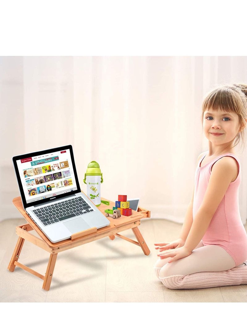 LINGWEI Bamboo Foldable Laptop Desk For Bed Beige 58x25x17.7cm - Image 4