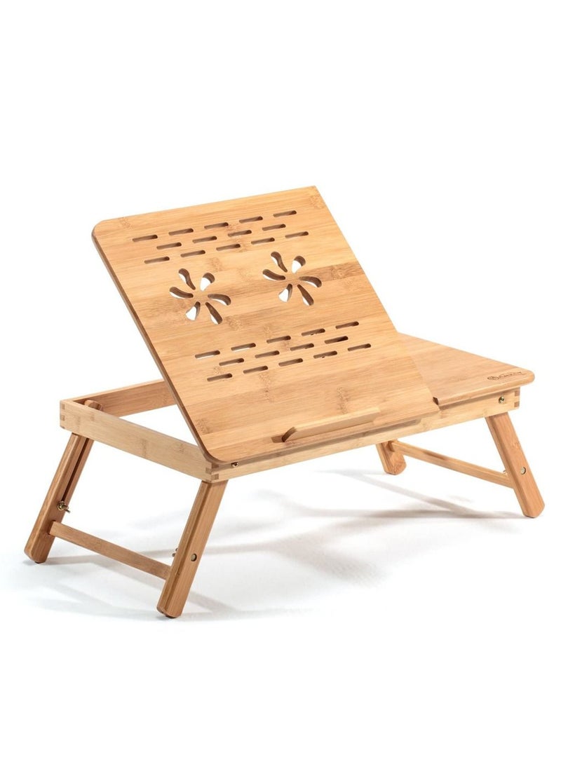 LINGWEI Bamboo Foldable Laptop Desk For Bed Beige 58x25x17.7cm - Image 2