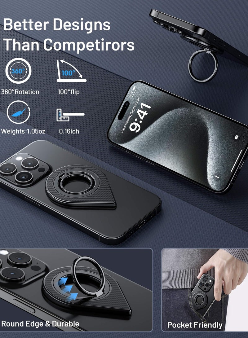 Excefore Double-Sided Magnetic Phone Grip for iPhone Removable Magnetic Phone Ring Holder Stand Compatible with Wireless Charging for iPhone 15 14 13 12 Pro Max Plus and Other All Smartphones Black - Image 2