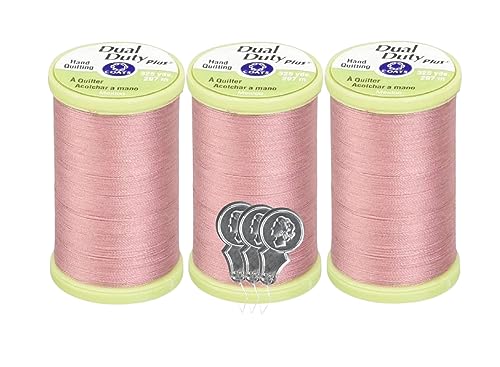 Bella's Crafts Coats Clark Hand Quilting Sewing Thread Cotton Covered Polyester 325 Yards S960 3 Pack Bundle with 3 Bellas Crafts Needle Threaders Almond Pink - Image 1