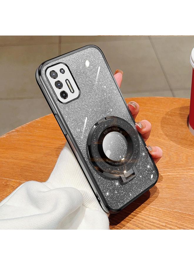 جراب هاتف من مادة TPU بتصميم دائري لامع متدرج اللون لهاتف Motorola Moto G9 Plus (أسود)