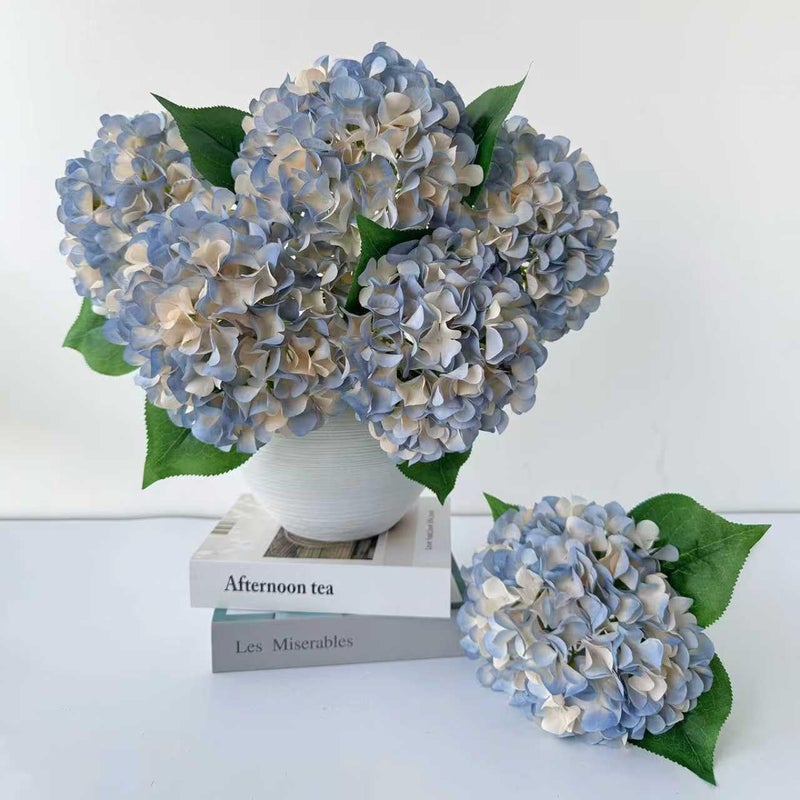 ZYTUYO 5 Pcs Dusty Blue Silk Hydrangeas Artificial Flower Boho Dried Touch 20'' Faux Hydrangeas for Indoor Home Decor Kitchen Living Room Outdoor Porch Wedding Flower Arrangement - Image 1