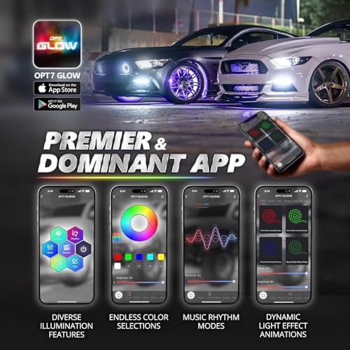 OPT7 أضواء شبكة LED RGB من OPT7 Aura Pro مع تطبيق وجهاز تحكم عن بعد، 4 قطع شرائط ضوء بطول 24 بوصة، إضاءة شبكة أمامية مقاومة للماء، مزامنة موسيقية، متعددة الألوان، ملحقات تزيين الشاحنات لتاكوما، توندر، 4 رانر - Image 2