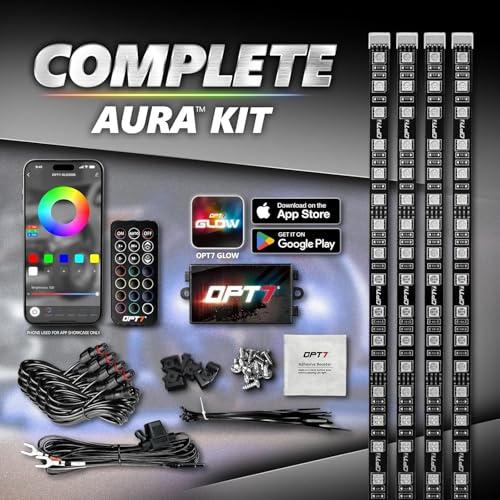 OPT7 أضواء شبكة LED RGB من OPT7 Aura Pro مع تطبيق وجهاز تحكم عن بعد، 4 قطع شرائط ضوء بطول 24 بوصة، إضاءة شبكة أمامية مقاومة للماء، مزامنة موسيقية، متعددة الألوان، ملحقات تزيين الشاحنات لتاكوما، توندر، 4 رانر - Image 5