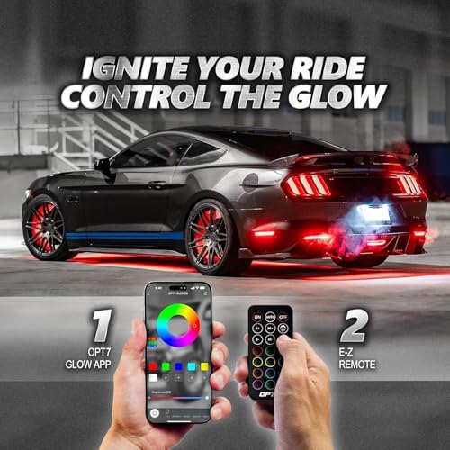 OPT7 أضواء شبكة LED RGB من OPT7 Aura Pro مع تطبيق وجهاز تحكم عن بعد، 4 قطع شرائط ضوء بطول 24 بوصة، إضاءة شبكة أمامية مقاومة للماء، مزامنة موسيقية، متعددة الألوان، ملحقات تزيين الشاحنات لتاكوما، توندر، 4 رانر - Image 3