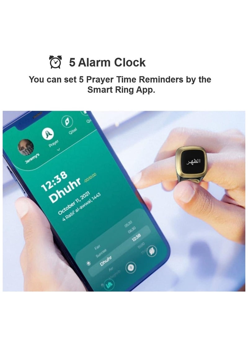 Prayer Smart Ring, Lucky Ring, Watch Ring, Smart Tasbih Beads Ring, with Prayer Counters, 5 Prayer Time Reminders, Prayer Direction Indicator Guide, Large Battery, OLED Display, Azan Alarm Clock, Tasbih Beads Ring, Fashion, Cool, TBSoon iQIBLA Zikr Ring