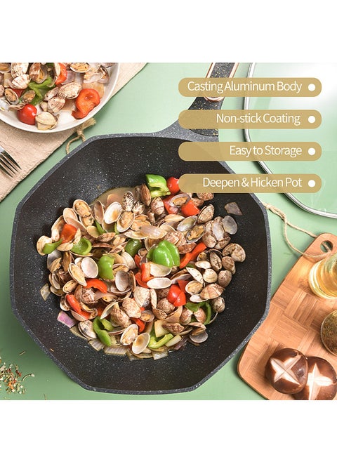 Non-stick Wok Maifan  Octagonal Wok Stir Fry Pans With Lid Comfortable Handle Die-cast Aluminium Deep Frying Pan Cooking Pan Wok