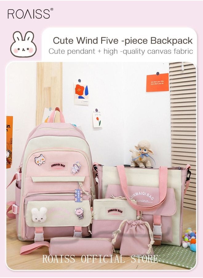 roaiss 5-Piece Set of Backpack Fashion Women's New Oxford Cloth Backpack for Students Teens Girl Large Capacity School Bag Nylon Daypack  - Image 4