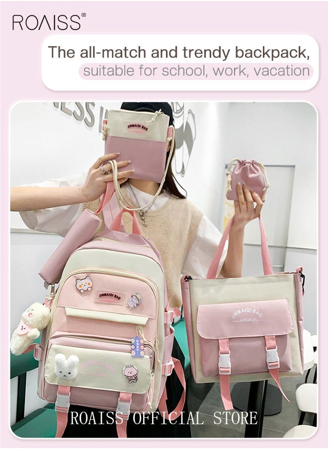 roaiss 5-Piece Set of Backpack Fashion Women's New Oxford Cloth Backpack for Students Teens Girl Large Capacity School Bag Nylon Daypack  - Image 5