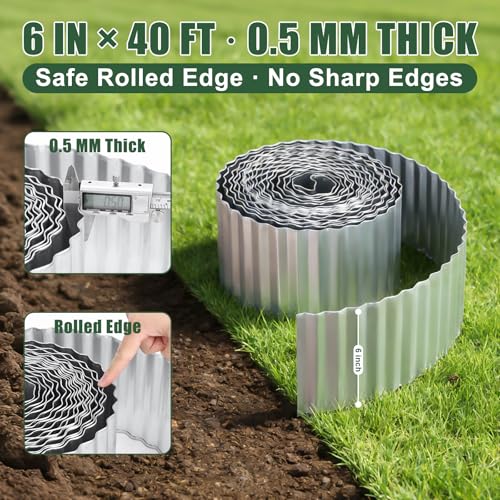 FEED GARDEN Heavy Duty Galvanized Steel Garden Edging 6 Inch x 40 Feet Rust Resistant Metal Landscape Border NoDig Flexible Lawn Edging for Flower Beds Yard Walkways - Image 3