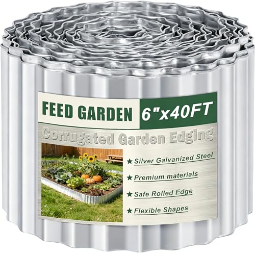 FEED GARDEN Heavy Duty Galvanized Steel Garden Edging 6 Inch x 40 Feet Rust Resistant Metal Landscape Border NoDig Flexible Lawn Edging for Flower Beds Yard Walkways - Image 1