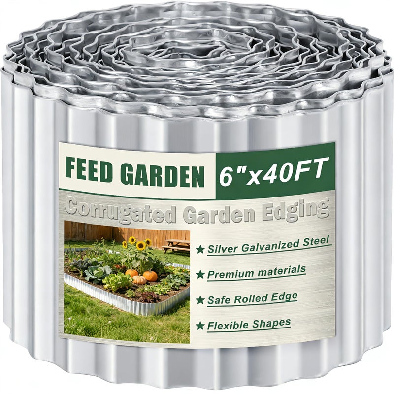 FEED GARDEN Heavy Duty Galvanized Steel Garden Edging 6 Inch x 40 Feet Rust Resistant Metal Landscape Border NoDig Flexible Lawn Edging for Flower Beds Yard Walkways - Image 2
