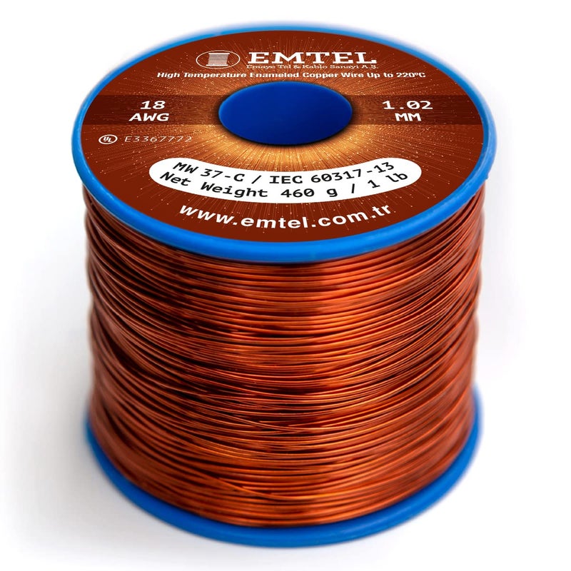 Emtel 18 AWG - 1 lb (202 feet) 99.9% Pure Copper Wire, Enameled Magnetic Wire for Motor, Transformer, Magnetic Coil, & Electroculture Gardening, Winding Magnet Wire - 220°C (428°F) Thermal Class - Image 2
