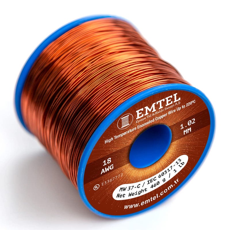 Emtel 18 AWG - 1 lb (202 feet) 99.9% Pure Copper Wire, Enameled Magnetic Wire for Motor, Transformer, Magnetic Coil, & Electroculture Gardening, Winding Magnet Wire - 220°C (428°F) Thermal Class - Image 1