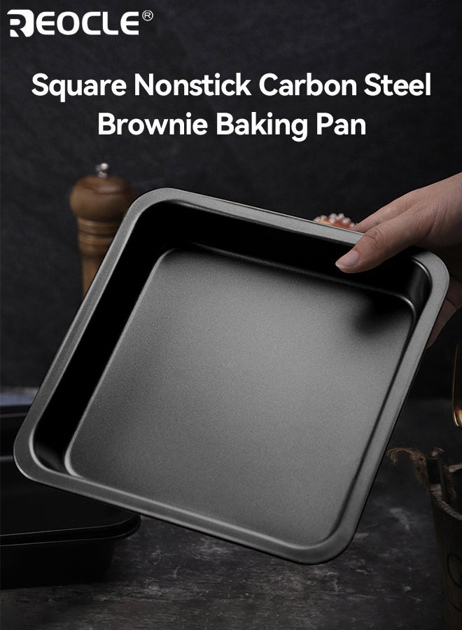 ريوكل صينية خبز براوني من الصلب الكربوني المربع غير لاصقة مع مقابض عريضة غير قابلة للانزلاق آمنة للفرن حتى أداة خبز المطبخ لتوزيع الحرارة للخبازين المنزليين والطهاة المحترفين (8 بوصة) - Image 1