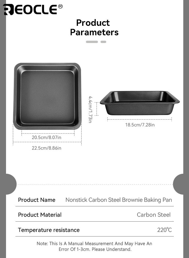 ريوكل صينية خبز براوني من الصلب الكربوني المربع غير لاصقة مع مقابض عريضة غير قابلة للانزلاق آمنة للفرن حتى أداة خبز المطبخ لتوزيع الحرارة للخبازين المنزليين والطهاة المحترفين (8 بوصة) - Image 3
