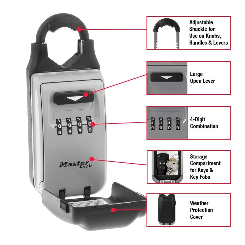 Master Lock Black Portable Key Lock Box with Adjustable Shackle, Set/Reset Combination for Tenants, Guests, Clients, Ideal for Realtors, Landlords or Property Managers, Holds 6 Keys, 5420EC - Image 2