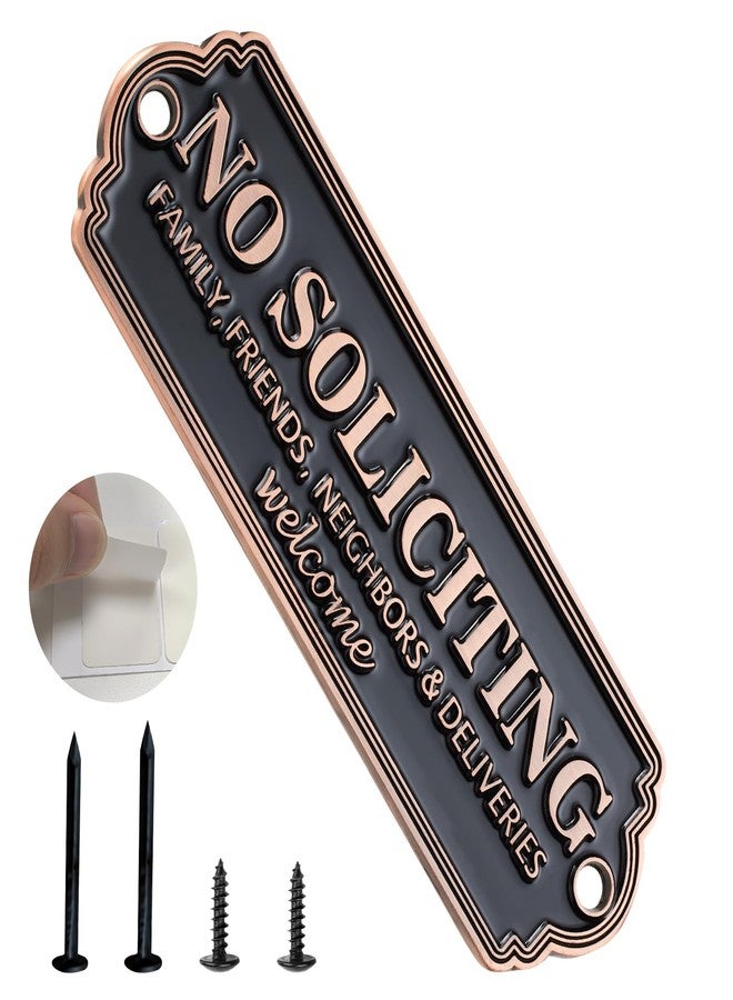 Frohllia Brass No Soliciting Sign - Elegant No Soliciting Sign for House, Handmade Wall Plaque for Home & Office, Traditional Door Decor for House, Business, Front Porch - Easy to Install (Brass color) - Image 1