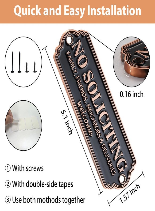 Frohllia Brass No Soliciting Sign - Elegant No Soliciting Sign for House, Handmade Wall Plaque for Home & Office, Traditional Door Decor for House, Business, Front Porch - Easy to Install (Brass color) - Image 2