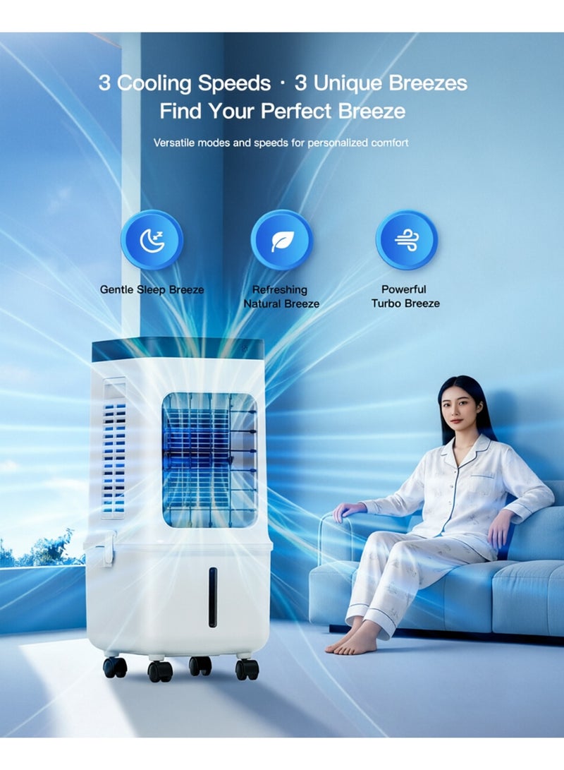 YY-Recheer Movable Water Air Cooler, Smart Remote Control Air Fan Cooler with 15L Detachable Water Tank, 7.5-hour Timer Fan with 3-Speed, Home Office Warehouse Cooling Appliances - Image 4
