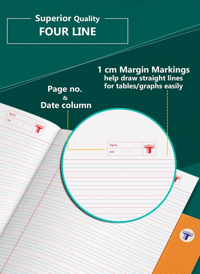 TARGET PUBLICATIONS Small Notebooks Four Line (76 Ruled Pages) | Soft Brown Cover | 18 cm x 24 cm Approx | Red and Blue Line Writing Practice Books | Pack of 12 Books | GSM 57 - Image 5