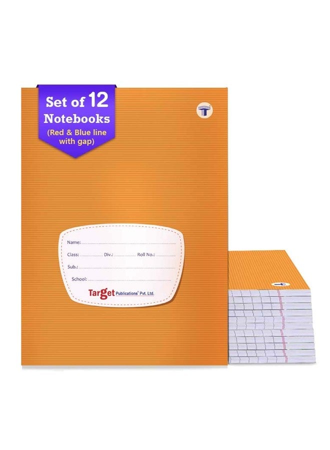 TARGET PUBLICATIONS Small Notebooks Four Line (76 Ruled Pages) | Soft Brown Cover | 18 cm x 24 cm Approx | Red and Blue Line Writing Practice Books | Pack of 12 Books | GSM 57 - Image 1