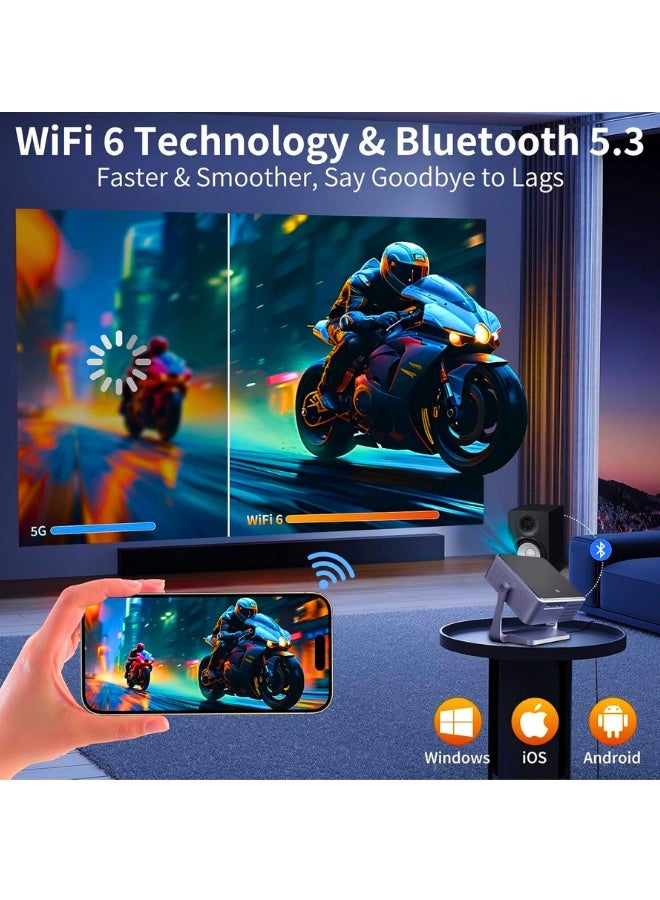 Projector [Auto Focus/Keystone & Gimbal Stand] with Android TV,700ANSI WiFi6 Bluetooth Native 1080P Projectors,4K Support Smart Movie Projector,Home Theater for Phone/TV Stick/HDMI/USB - Image 3
