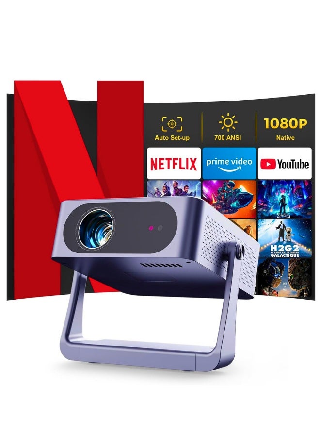 Projector [Auto Focus/Keystone & Gimbal Stand] with Android TV,700ANSI WiFi6 Bluetooth Native 1080P Projectors,4K Support Smart Movie Projector,Home Theater for Phone/TV Stick/HDMI/USB - Image 1