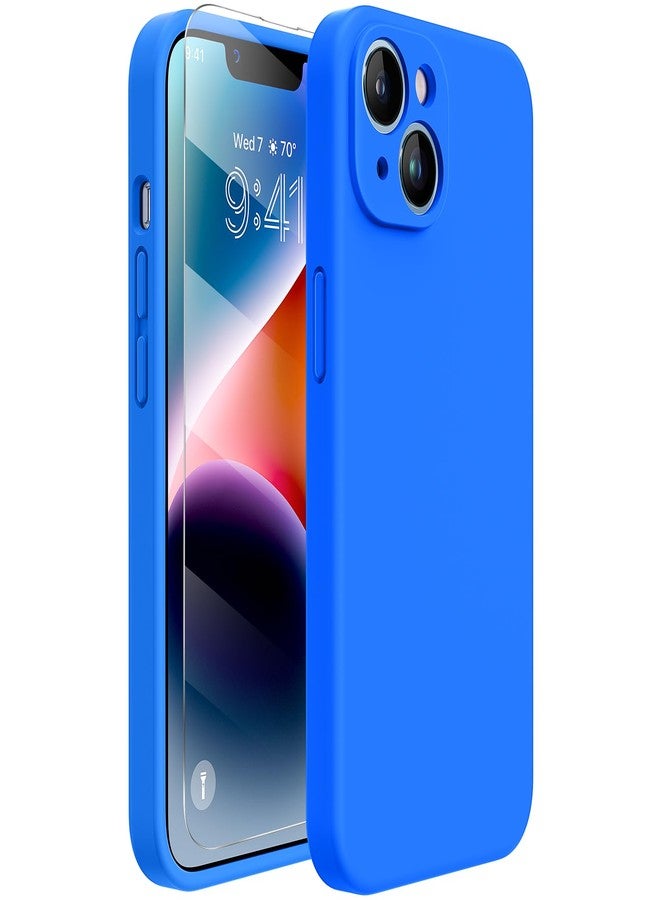 ميراكيس جراب Miracase مصمم خصيصًا لهاتف iPhone 14 مع واقي شاشة، [حماية محسّنة للكاميرا]، جراب سيليكون سائل مقاوم للصدمات مع بطانة من الألياف الدقيقة، 6.1 بوصة، أزرق متوسطي - Image 1
