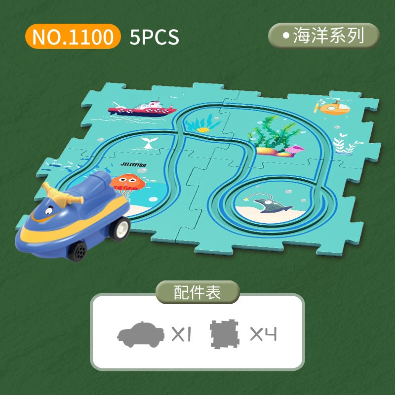 Tiktok Car Map Puzzle Diy Track Suit Electric Car Toy Mini Road Sign Educational Toy - Image 1