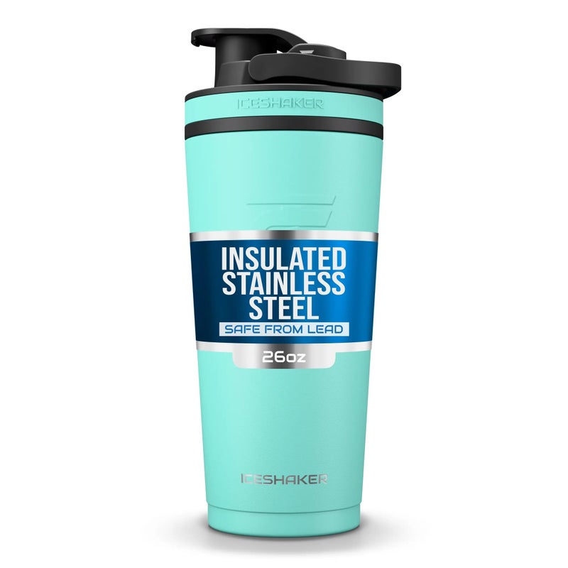Ice Shaker Insulated Stainless Steel Shaker Bottle | 26oz, Mint | Cold for 30+ Hours | Insulated Cup with Twist-on Agitator | Odor-Free Bottle for Protein Shakes, Water, Smoothies, Cocktails - Image 1