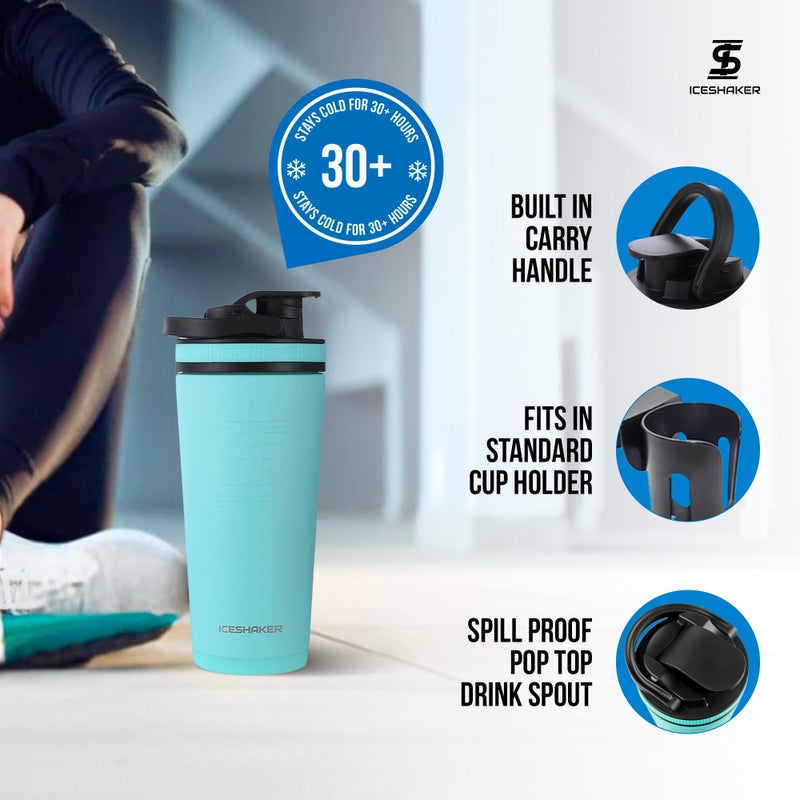 Ice Shaker Insulated Stainless Steel Shaker Bottle | 26oz, Mint | Cold for 30+ Hours | Insulated Cup with Twist-on Agitator | Odor-Free Bottle for Protein Shakes, Water, Smoothies, Cocktails - Image 3