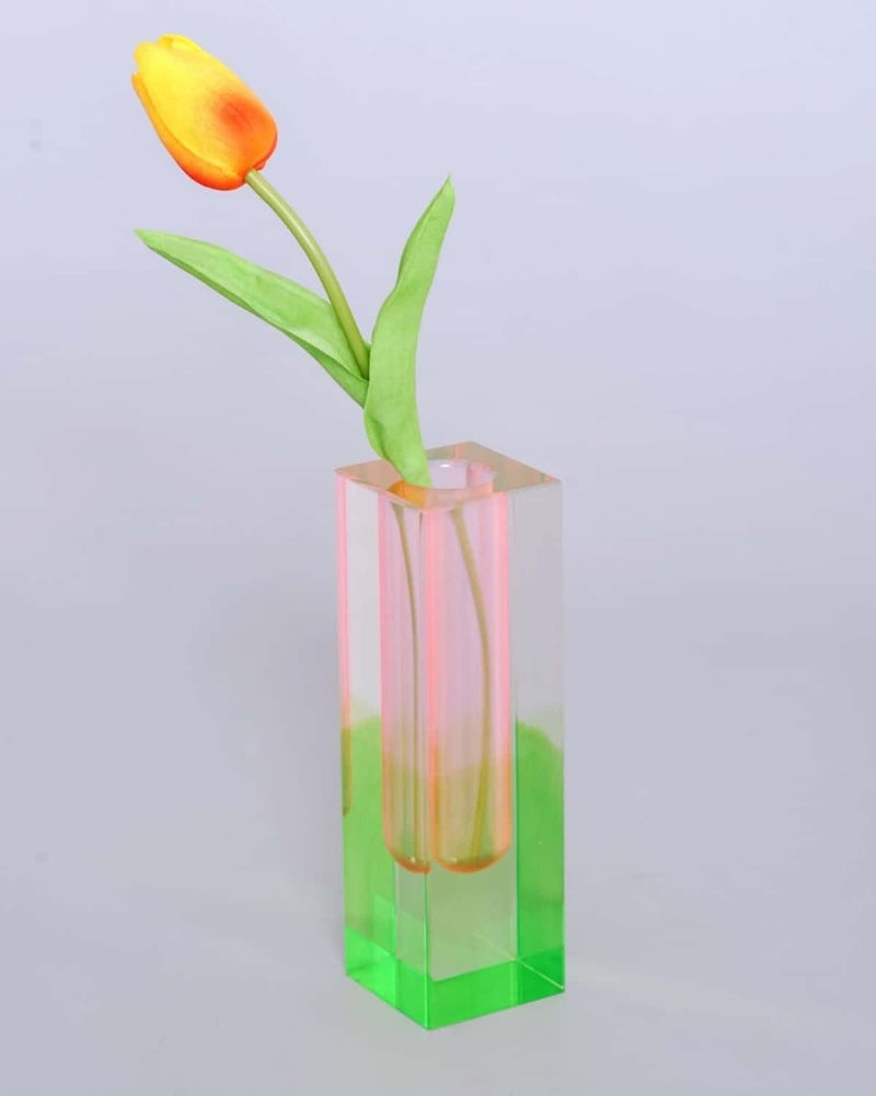 HLYU Acrylic Vase Bud Vase for Centerpieces Unique Eclectic Decor Cute Flowers Vases for Modern Home Office Bedroom Living Room Dining Table Pink Green