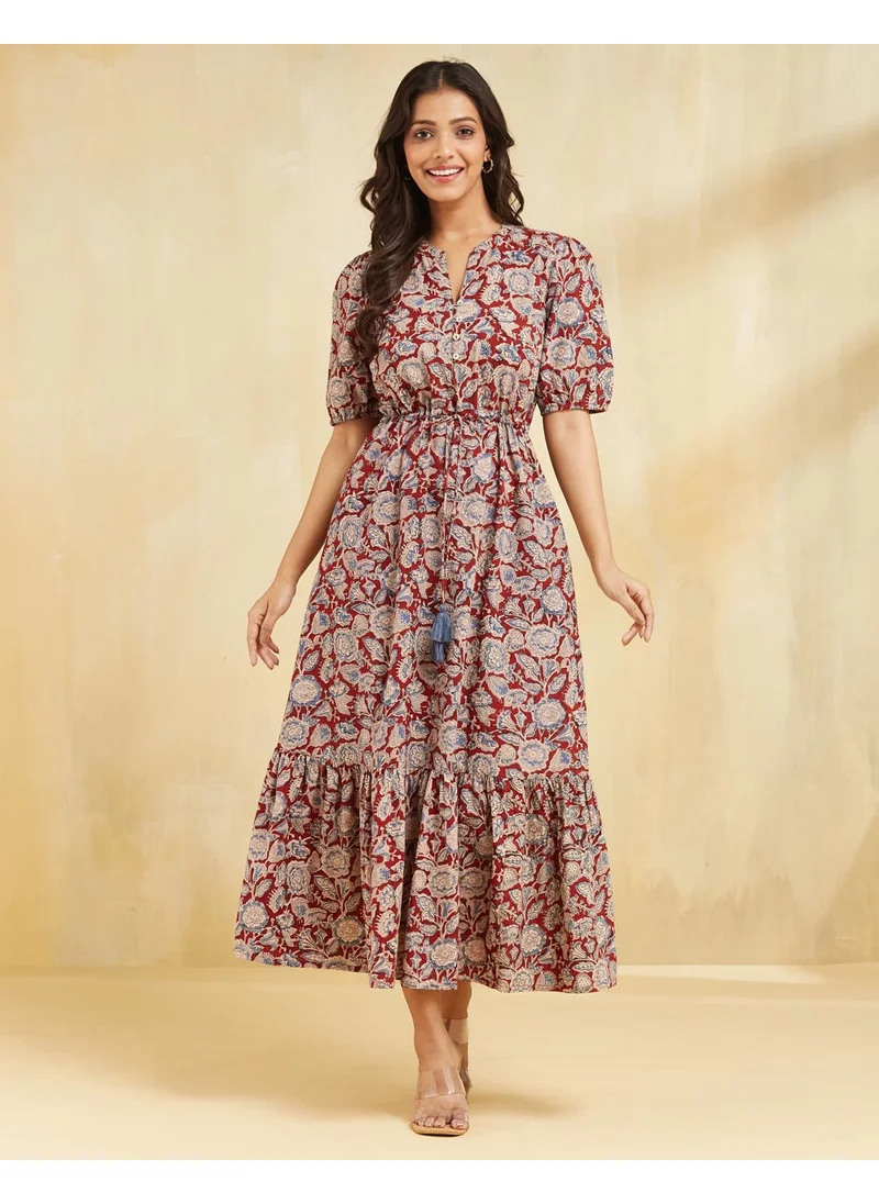فاب انديا Red Cotton Kalamkari Printed Maxi