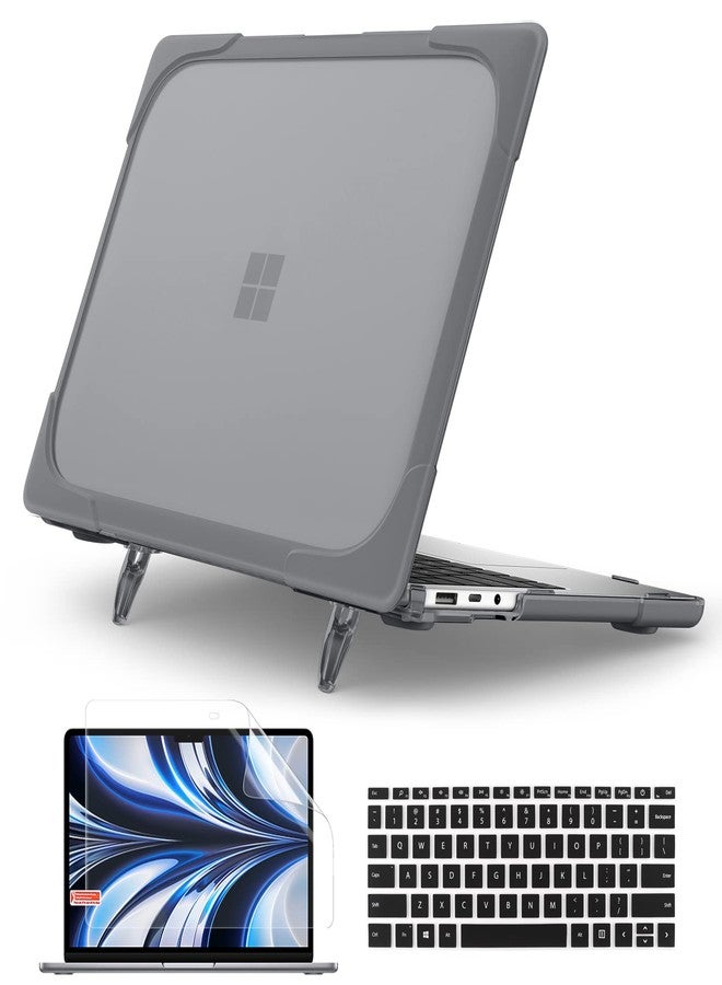 Batianda Case for 13.5 inch Microsoft Surface Laptop 5 4/3 with Metal Palm Rest,Heavy Duty Shockproof Protective Hard Shell Cover with Fold Kickstand & Keyboard Cover Screen Protector, Gray - Image 1