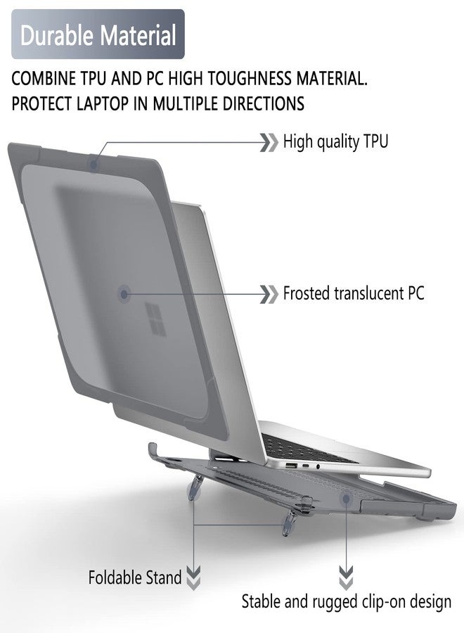 Batianda Case for 13.5 inch Microsoft Surface Laptop 5 4/3 with Metal Palm Rest,Heavy Duty Shockproof Protective Hard Shell Cover with Fold Kickstand & Keyboard Cover Screen Protector, Gray - Image 2