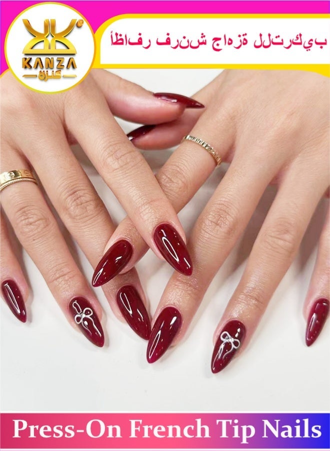 Kanza 24 قطعة أظافر مضغوطة، أظافر مزيفة، مجموعة أظافر مزيفة لملحقات فن الأظافر للنساء والفتيات، أظافر مضغوطة مع ملصقات لاصقة للتطبيق السهل، مجموعة أظافر ملصقة - Image 1