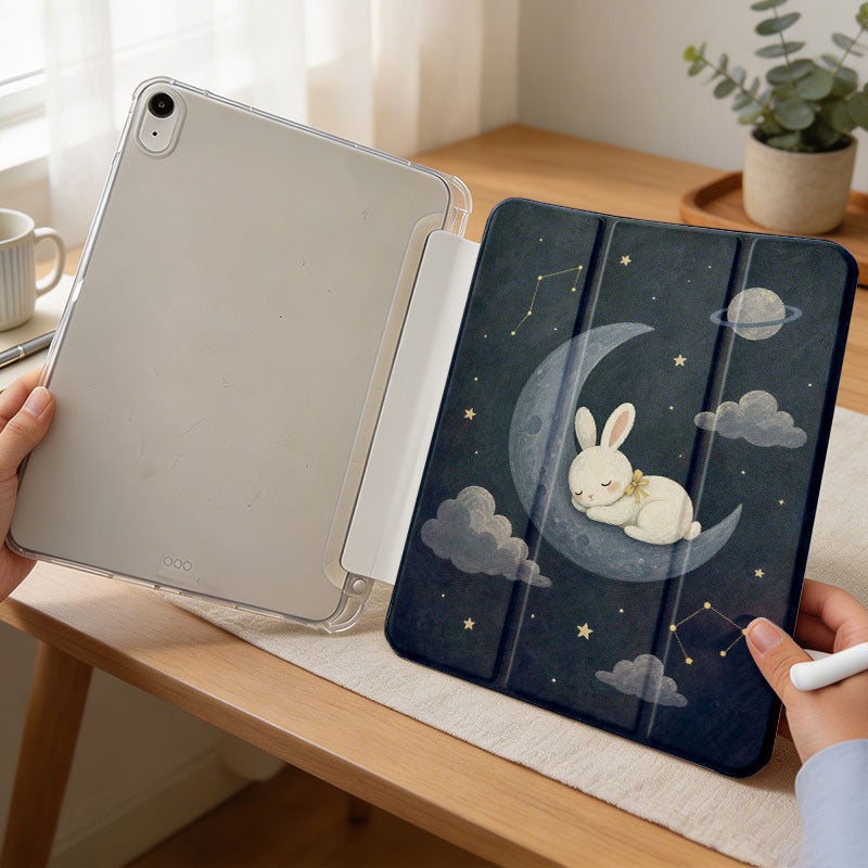 Tablet Case for iPad, Moon Bunny Clouds Stars, iPad Clear Case for Mini Air Pro 4 5 6 7 8 9 10 11 12, Suitable for 7.9 8.3 9.7 10.2 10.5 10.9 11 12.9 13 inch Lightweight Clear Protective with Stand - Image 3