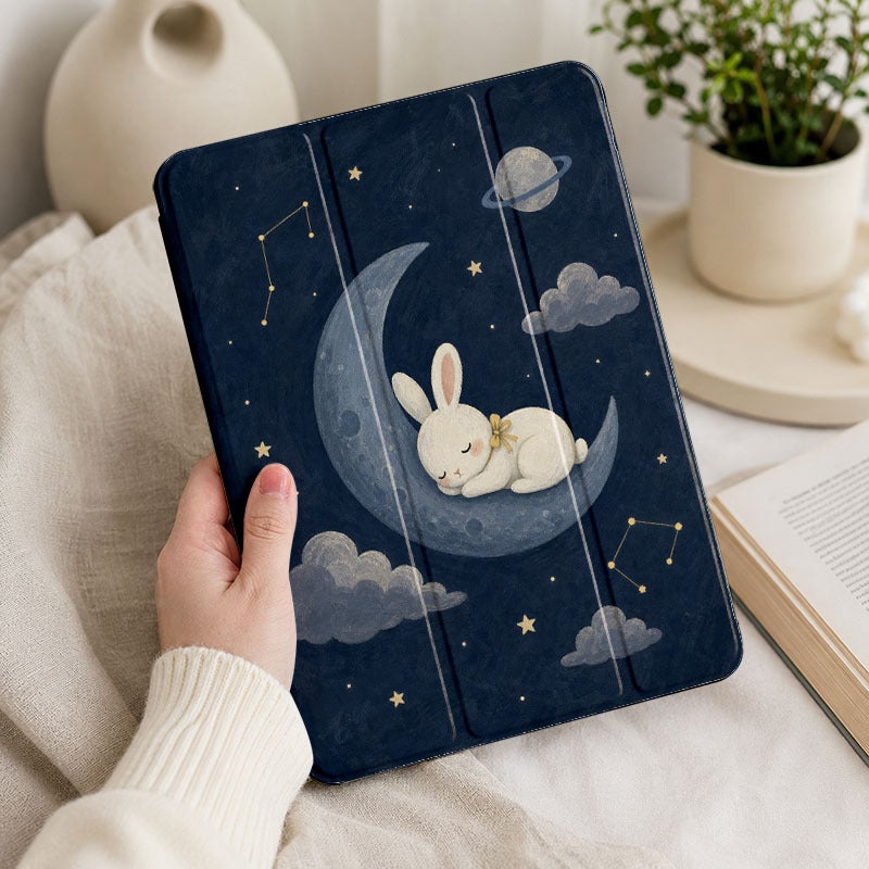 Tablet Case for iPad, Moon Bunny Clouds Stars, iPad Clear Case for Mini Air Pro 4 5 6 7 8 9 10 11 12, Suitable for 7.9 8.3 9.7 10.2 10.5 10.9 11 12.9 13 inch Lightweight Clear Protective with Stand - Image 4