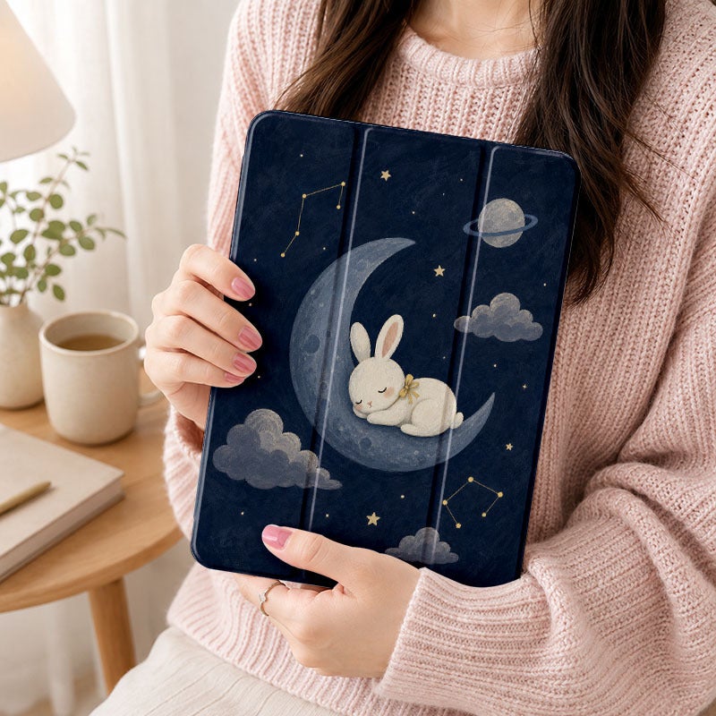 Tablet Case for iPad, Moon Bunny Clouds Stars, iPad Clear Case for Mini Air Pro 4 5 6 7 8 9 10 11 12, Suitable for 7.9 8.3 9.7 10.2 10.5 10.9 11 12.9 13 inch Lightweight Clear Protective with Stand - Image 5