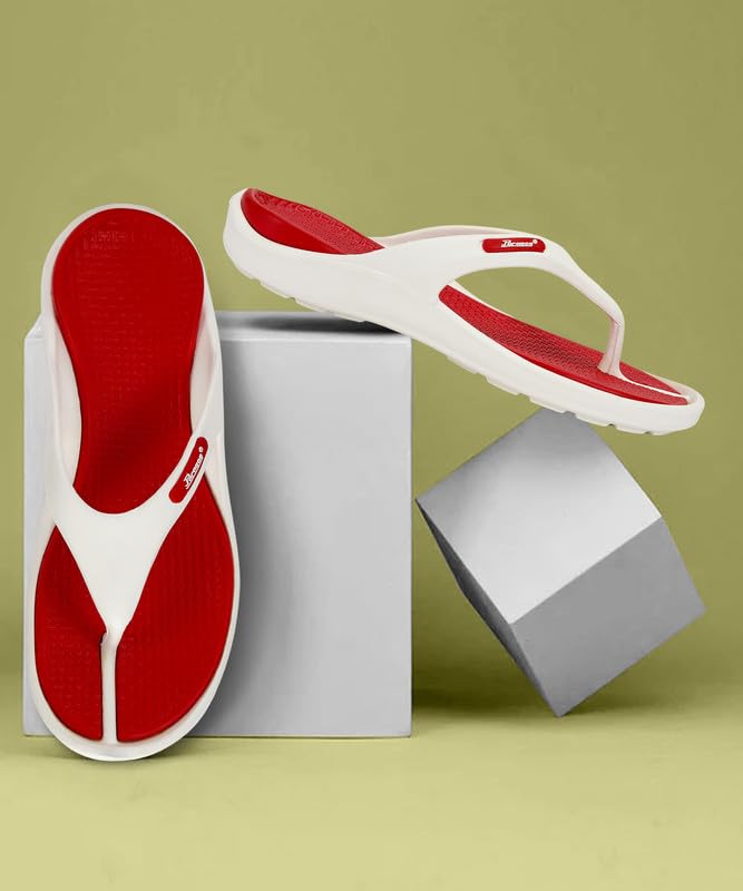 PARAGON K3417G Flip Flops for Men | Comfortable, Lightweight, Durable Slippers with Rubberised EVA Sole | Easy Washable Slip Ons | Ideal for Everyday Use White-Red - Image 2