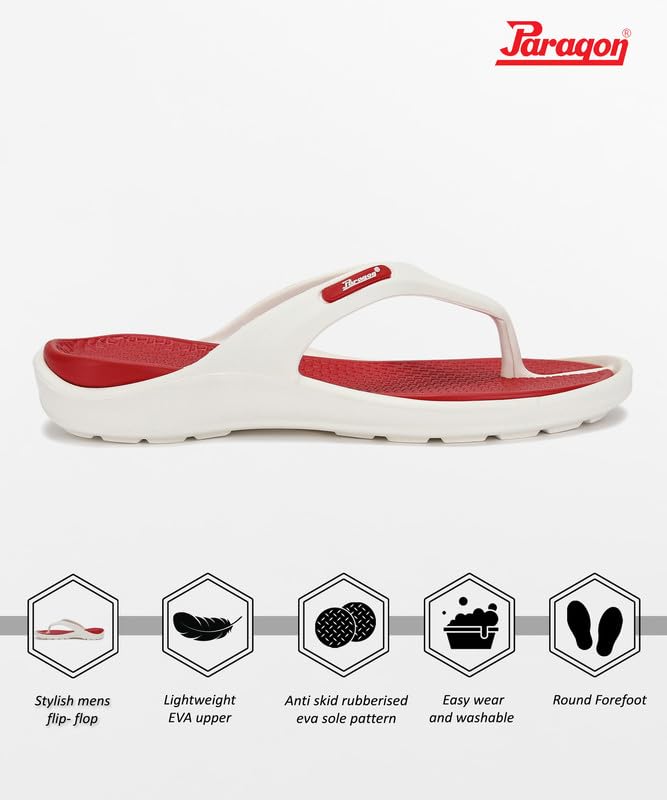 PARAGON K3417G Flip Flops for Men | Comfortable, Lightweight, Durable Slippers with Rubberised EVA Sole | Easy Washable Slip Ons | Ideal for Everyday Use White-Red - Image 3