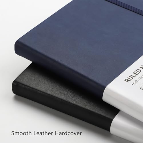 RETTACY Lined Journal Notebook, 2-Pack, 192 Numbered Pages per Pack, A5 Medium Size (5.7'' x 8.3''), for Men & Women, Writing, Work, Leather Hardcover, 100 GSM Thick Paper (Black & Navy Blue) - Image 4
