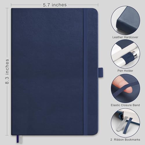 RETTACY Lined Journal Notebook, 2-Pack, 192 Numbered Pages per Pack, A5 Medium Size (5.7'' x 8.3''), for Men & Women, Writing, Work, Leather Hardcover, 100 GSM Thick Paper (Black & Navy Blue) - Image 2